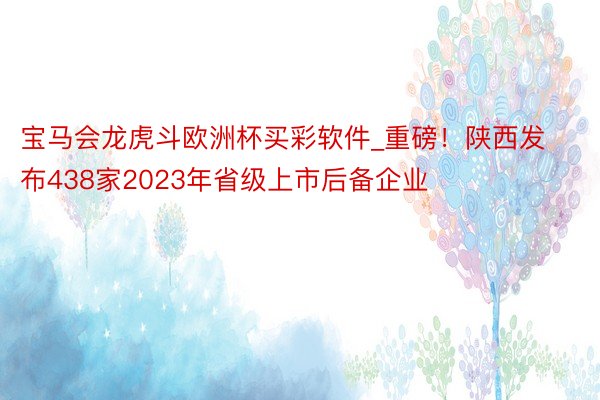 宝马会龙虎斗欧洲杯买彩软件_重磅！陕西发布438家2023年省级上市后备企业