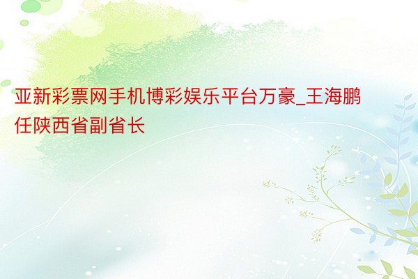亚新彩票网手机博彩娱乐平台万豪_王海鹏任陕西省副省长