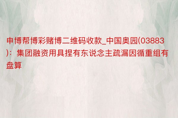 申博帮博彩赌博二维码收款_中国奥园(03883)：集团融资用具捏有东说念主疏漏因循重组有盘算