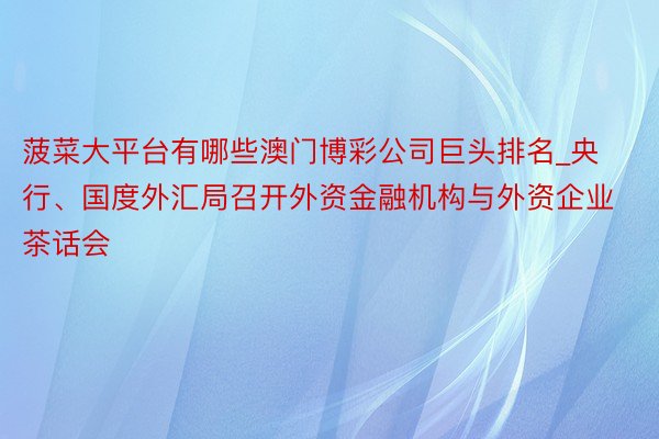 菠菜大平台有哪些澳门博彩公司巨头排名_央行、国度外汇局召开外资金融机构与外资企业茶话会