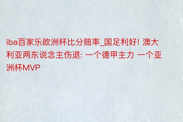 iba百家乐欧洲杯比分赔率_国足利好! 澳大利亚两东说念主伤退: 一个德甲主力 一个亚洲杯MVP