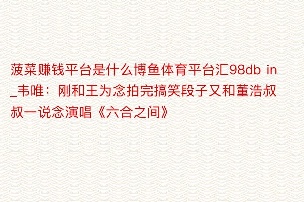 菠菜赚钱平台是什么博鱼体育平台汇98db in_韦唯：刚和王为念拍完搞笑段子又和董浩叔叔一说念演唱《六合之间》