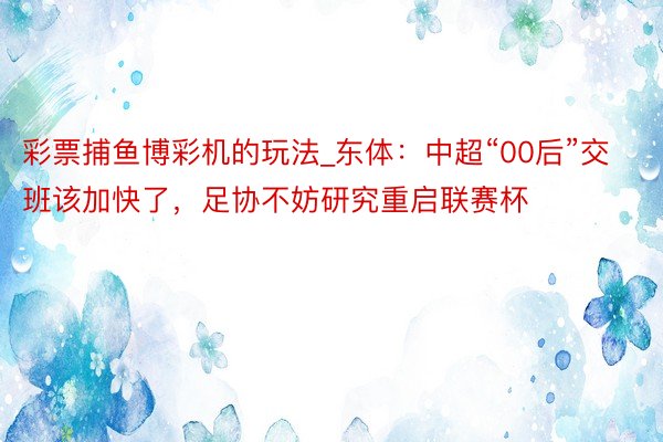 彩票捕鱼博彩机的玩法_东体：中超“00后”交班该加快了，足协不妨研究重启联赛杯